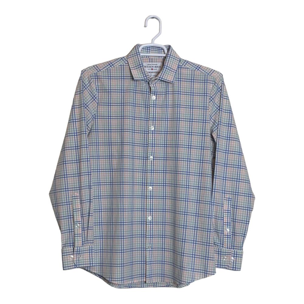 Mizzen+Main plaid button long sleeves large trim fit shirt size XL